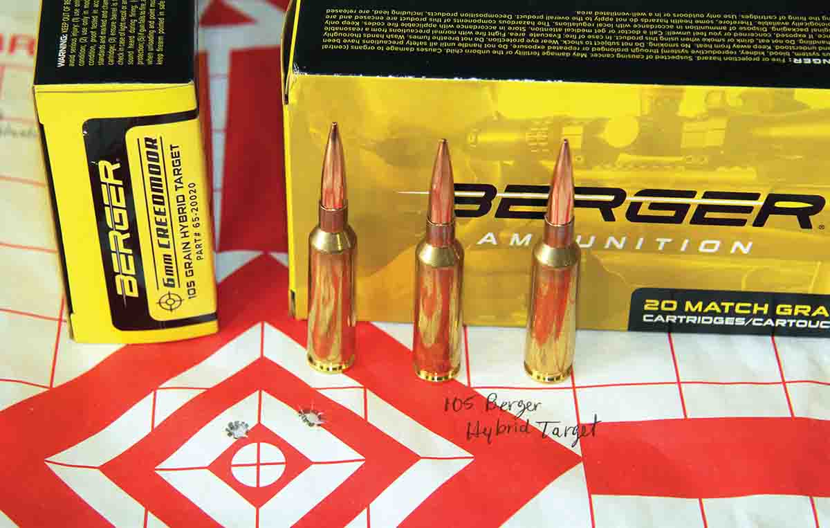 Berger factory ammunition also shot the second-best group from the Benelli Lupo, using 105-grain Hybrid Target loads. That .69-inch group clocked at 2,723 fps.